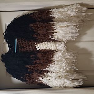 Fashion Nova Black Brown White Fringe Crochet Cardigan